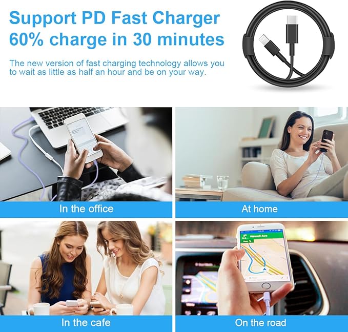 10 Ft iPhone Fast Charger, 2-Pack 20W Super Fast Charger with Long Fast Charging Cable for iPhone 14/13/12/11 Pro Max,14 Plus,Mini,Pro/XS/SE/XR/iPad - Black
