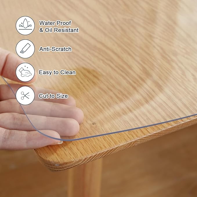 LovePads Clear Table Cover Protector, 22 x 48 Inch 2mm Thick Plastic Table Cover, Table Protector for Dining Room Table, Waterproof Dresser Cover Top for Kitchen, Coffee, Writing Desk