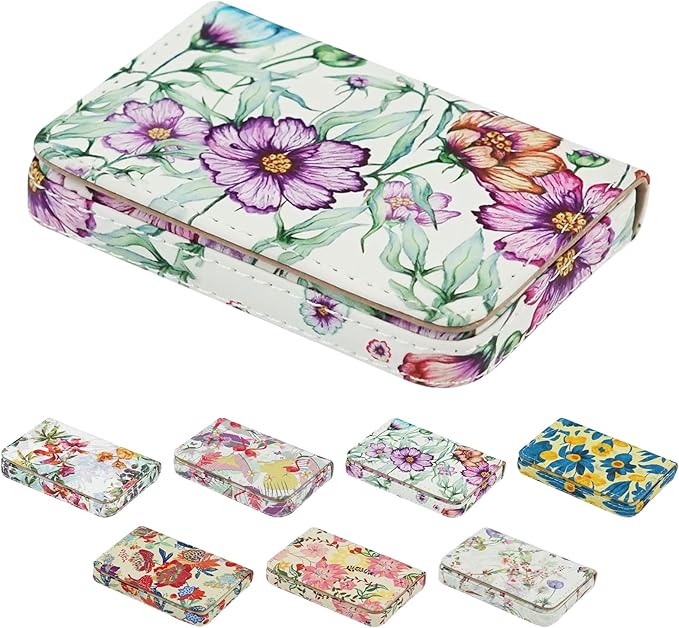 Business Card Holder，PU Leather Business Card Case Color Printing Pattern Card Holder Wallet，Pockets Magnetic Credit Card Holders for Men and Women - Colorful Daisy