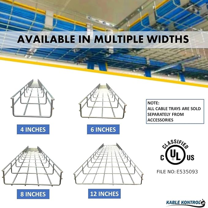 Kable Kontrol Cable Tray - 10 Feet Long x 4" W x 2” H - 30 Pcs Bulk Pack - Wire Mesh Tray Cable Management Rack Cords Organizer Cable Basket, Zinc Plated Steel NEC Approved for Network, Fiber Optic