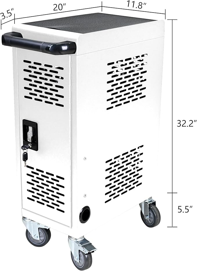 16 Device Charging Cart, Laptop and Tablet Storage Cart, Holds Up to 14" with Cord Management, Front and Rear Access Locking, Desktop Charging and Storage Cabinet for Classroom or Office.White