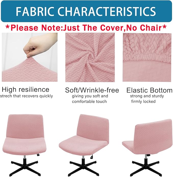 Vanity Chair Cover Criss Cross Chair Cover Waterproof and Elastic Armless Chair Slipcover Armless Chair Covers Office Chair Covers (Pink,Just The Cover,No Chair)