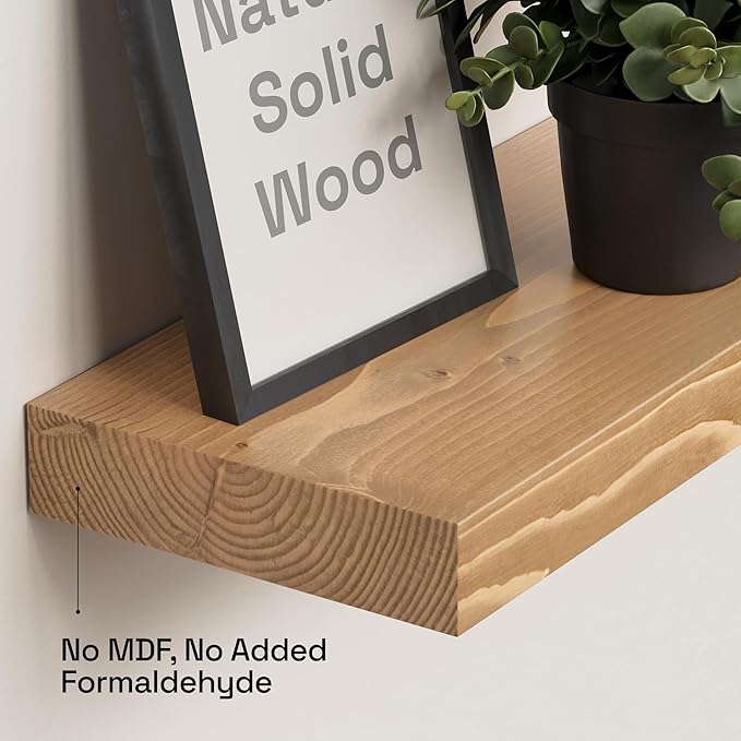 BAOBAB WORKSHOP Natural Wood Floating Shelves for Wall 36 Inches Long, Heavy Duty Wall Shelf for Bedroom, Solid Wooden Bathroom Shelf Large Kitchen Farmhouse, Oak Floating Shelf, 36W × 6.7D, Set of 2