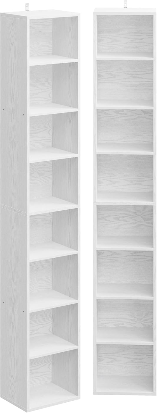IRONCK Tall Narrow Bookshelf 8 Tiers 71in Set of 2, Compact Corner Bookcase, Easy to Match for Living Room, Office, Study, Bedroom