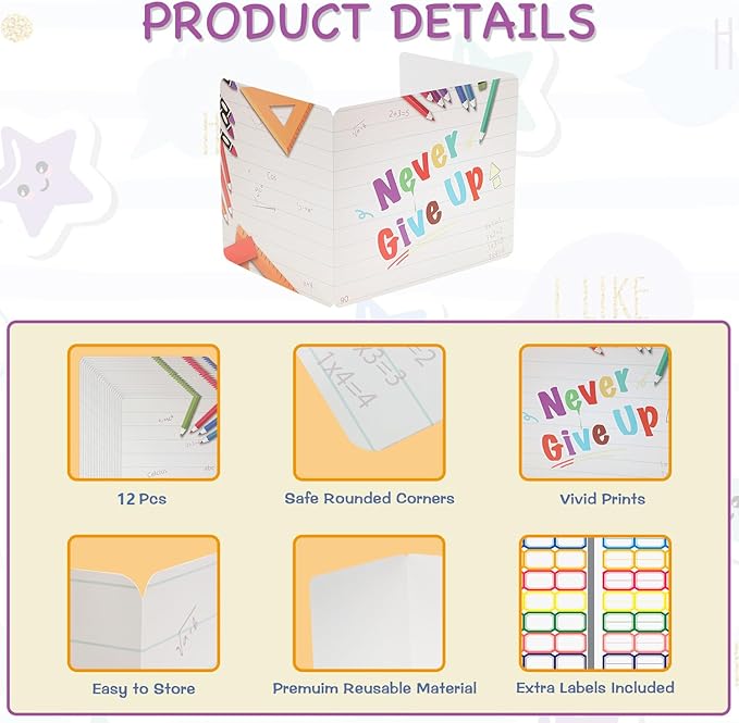 Privacy Folders for Student, 12 Pcs Cardboard Privacy Shield Folder Boards, Desk Dividers for Students, Classroom Divider Shield for School Teachers Home (Never Give Up)