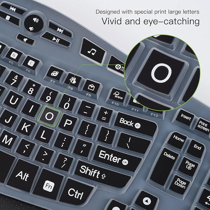 Keyboard Cover for Logitech K350 MK550 MK570 Keyboard Cover Skin for Logitech K350 MK550 MK570 Wireless Wave Keyboards Covers Skin Protector Accessories, Black-Large Print