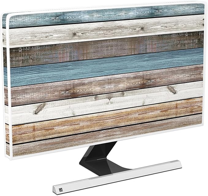 Retro Old Wood Board Waterproof Screen TV Dust Cover 80 Inch Weatherproof Dust-Proof Television Covers Sleeve Compatible with LCD LED PC Desktop and Home Hanging TV Decorations