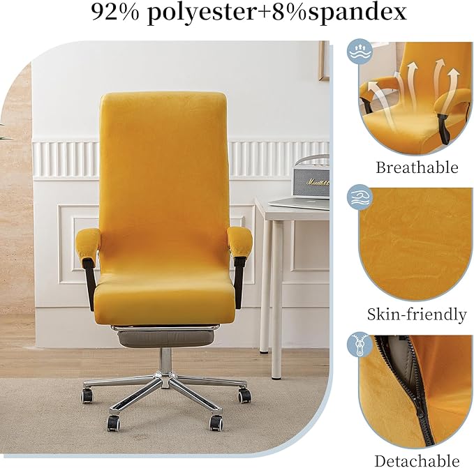Office Chair Cover with Armrest Covers, High Resilience Velvet Fabric, Universal Fit 22-25 inch Back (Orange)