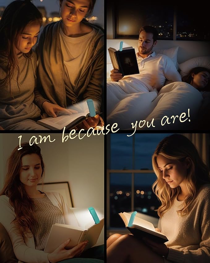 HEMONNKAM Book Reading Light, Rechargeable Clip on Booklight, Eye Caring 3 Color Temperatures & 5 Brightness Levels, Night Use for Bed, Long Lasting, Reading at Night in Bed, Light Blue