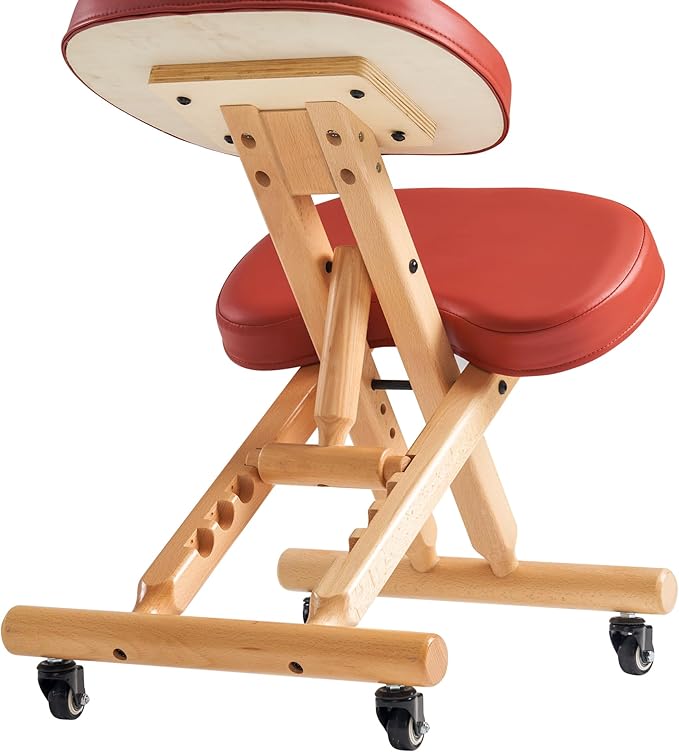 Master Massage Ergonomic Wooden Foldable Kneeling Chair for Office –Wood Folding Posture Chair for Home-Posture Correction Stool-Improve Your Posture Cinnamon Color