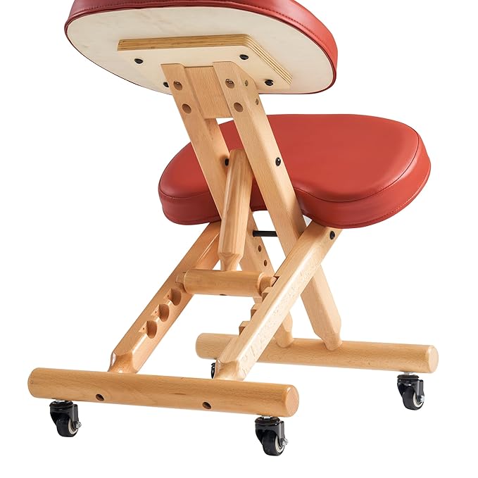 Master Massage Ergonomic Wooden Foldable Kneeling Chair for Office –Wood Folding Posture Chair for Home-Posture Correction Stool-Improve Your Posture Cinnamon Color