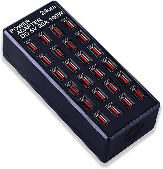 24-Port 100 watt (20 A) USB Charging Station, Home Desktop Fast Charger, Multiple Chargers, Suitable for Hotels, Shops, Schools, Shopping malls and Travel