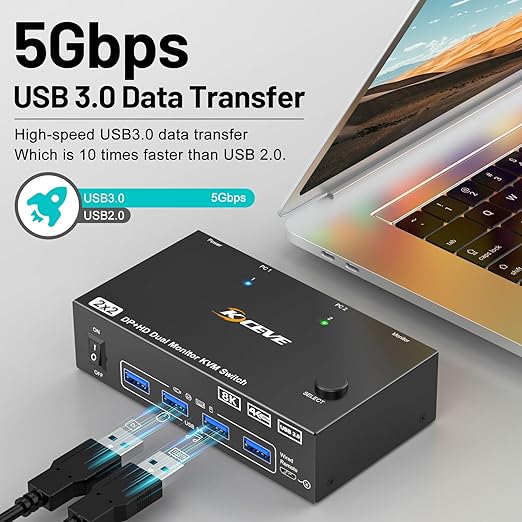 4K@144Hz KVM Switch 2 Monitors 2 Computers 8K@60Hz, MLEEDA HDMI and Displayport Dual Monitor KVM Switch with 4 USB 3.0 Port for Keyboard Mouse Printer, with Wired Remote, Power Adapter and USB Cables