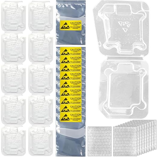 CPU Case Tray for Intel, Clamshell Plastic Protective Box Holder for Intel 775/1155/1151/1150/1156, Thicken Plastic Shell, with 10pcs Antistatic Bag + Label + Bubble Wrap, 10 Pcs