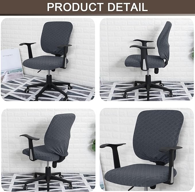 Office Chair Cover Universal Rotating Chair Slipcovers Stretch Removable Protector Computer Chair Seat Cover (Grey, Chair Seat Cover + Backrest Cover)