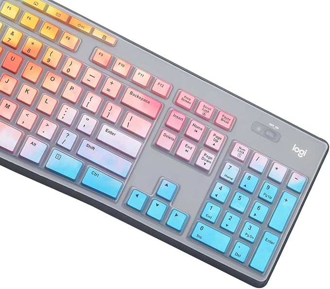 i-Tensodo Keyboard Cover for Logitech MK200 MK260 MK270 MK275 MK295 & K200 K260 K270 Keyboards, US Layout - Dazzling Multicolor Silicone Dust-Proof Washable Skin