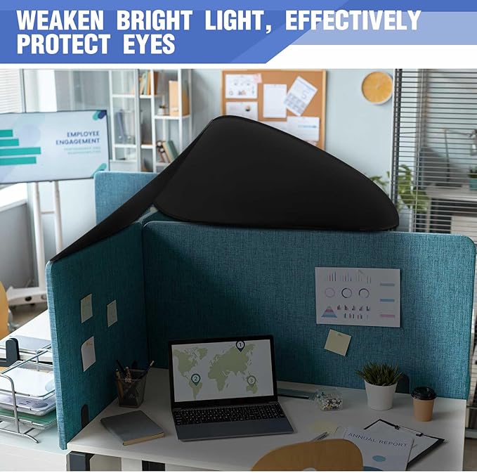 Juexica Foldable Office Cubicle and Desk Shade, Portable 27.5 Inch Cubicle Shade Canopy for Light Sensitive Workers, Block Light and Airflow, for Working Partitions Corner Privacy Accessories(Black)