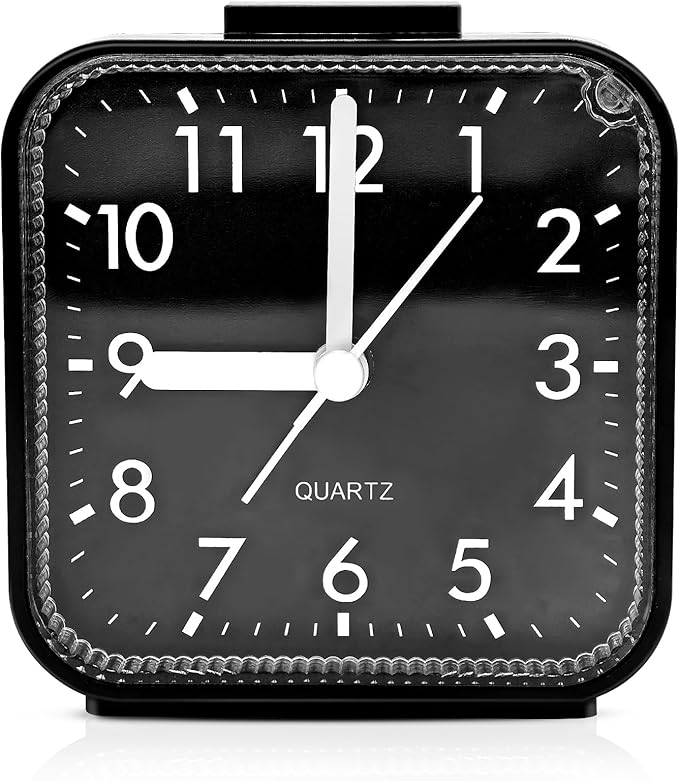 Lamisola Small Analog Alarm Clock for Bathroom, Black Travel Clock, Battery Operated, Quieter Bedside Dial Clocks for Bedrooms Kitchen, Shelf Desk Clock