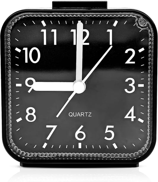 Lamisola Small Analog Alarm Clock for Bathroom, Black Travel Clock, Battery Operated, Quieter Bedside Dial Clocks for Bedrooms Kitchen, Shelf Desk Clock