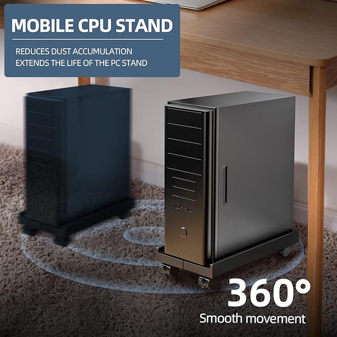 BYMECOST Adjustable Computer Tower Stand, PC Stand Mobile CPU Stand with 4 Rolling Caster Wheels Fits Most PC Under Desk, Ventilated Under Desk PC Tower Holder for Office,Gamers