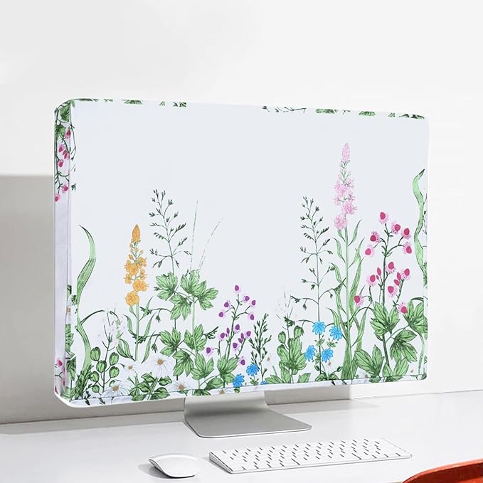 MOSISO Monitor Dust Cover 26,27,28,29 inch Anti-Static Dustproof LCD/LED/HD Panel Case Lush Weeds Computer Screen Protective Sleeve Compatible with iMac 27 inch, 26-29 inch PC, Desktop and TV, White