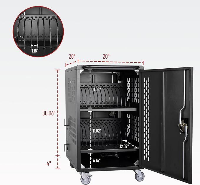 32 Device Mobile Charging Station for Laptops/Tablets/iPads/Chromebooks,32 Bay Lockable Charging Cabinet with Power Strip for Classroom,School Charging Carts with Casters-Black