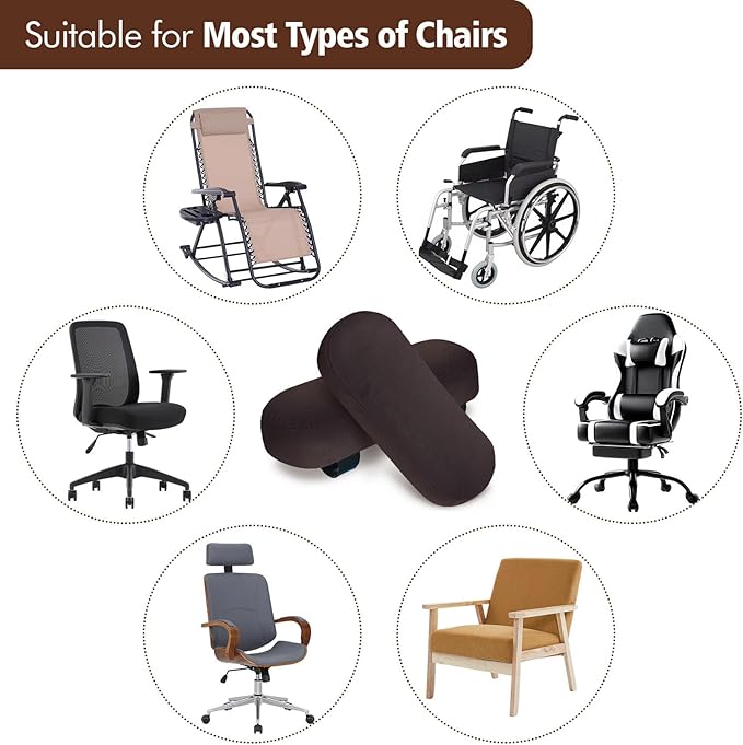WdFour 2-Pack Non-Slip Armrest Pads for Office & Gaming Chairs - Ergonomic Forearm Support Pillow for Desk, Computer & Wheelchair, Pressure Relief Cushions (Chocolate)