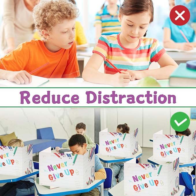 Privacy Folders for Student, 12 Pcs Cardboard Privacy Shield Folder Boards, Desk Dividers for Students, Classroom Divider Shield for School Teachers Home (Never Give Up)