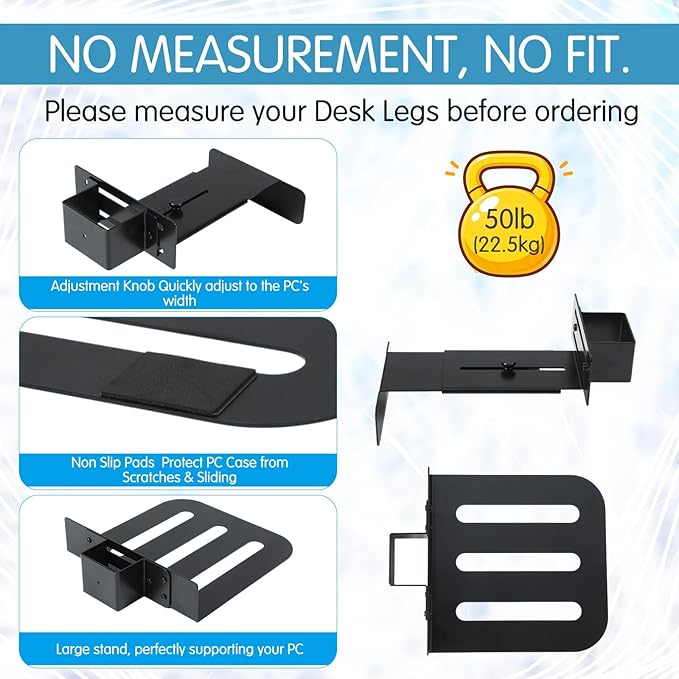 Relaxweex Under Desk PC Mount for Standing Desk Fits 65mm×45mm Legs PC Under Desks Mount 50lb Capacity Computer Holder Under Table Adjustable Computer Holders Clamp on Leg Holder, with Non Slip Pads