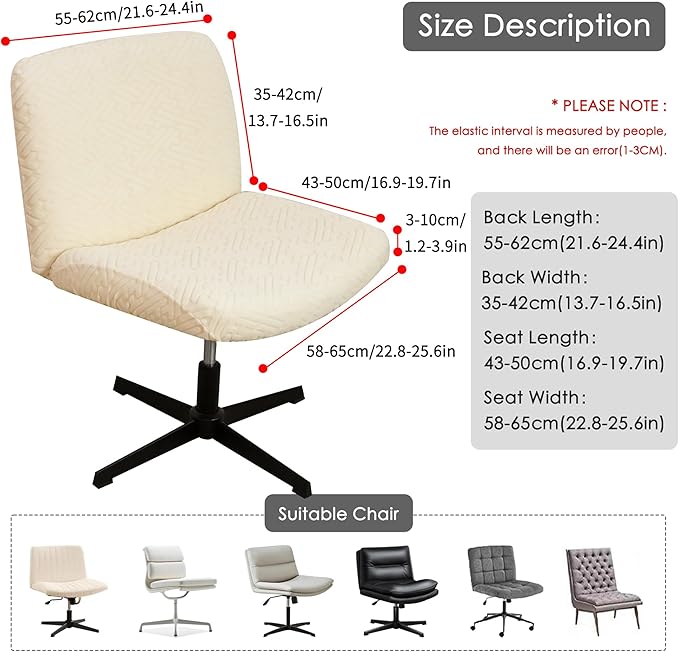 Criss Cross Chair Cover Armless Beige Jacquard Accent Chair Slipcover Stretch Mid-Back Wide Seat Accent Chair Covers Washable