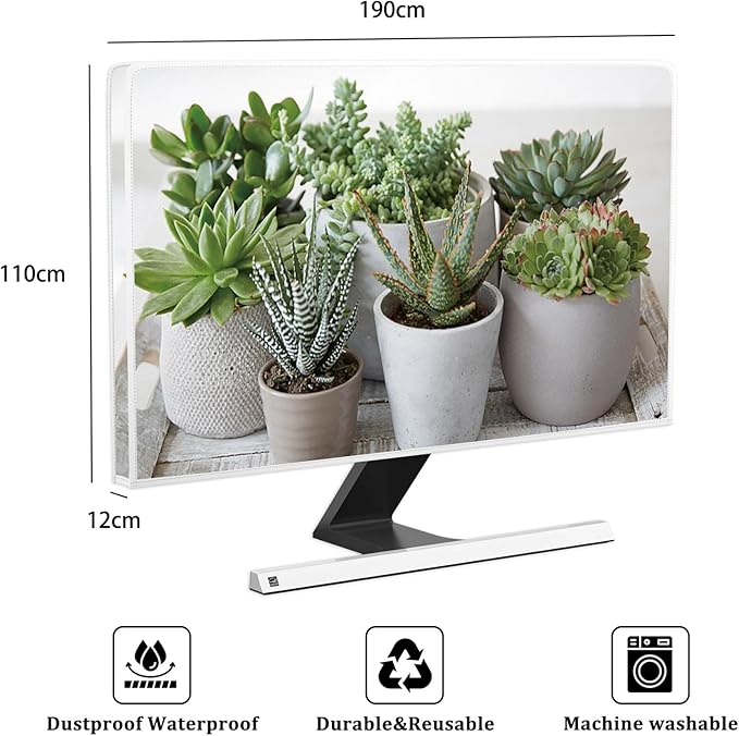 Green Botanical Waterproof 80 Inch Anti-Static Dustproof LCD/LED/HD Decorative Potted Plant Panel Case Screen TV Covers Sleeve Compatible with Television LED LCD OLED