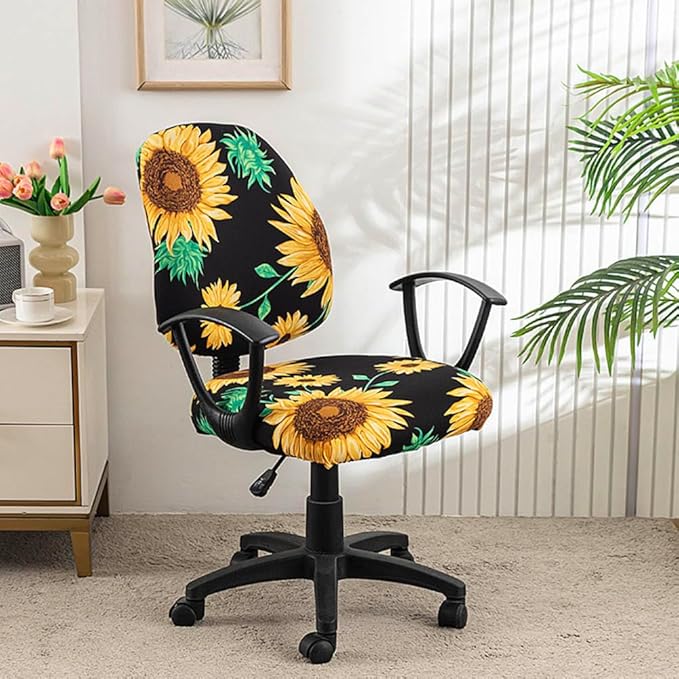 VIOKKO Office Chair Cover Stretchable Computer Desk Chair Seat Covers 2 Piece Waterproof Swivel Chair Protective Slipcover (Sunflower)