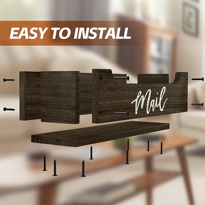 White Wooden Mail Organizer Countertop (Brown + White)