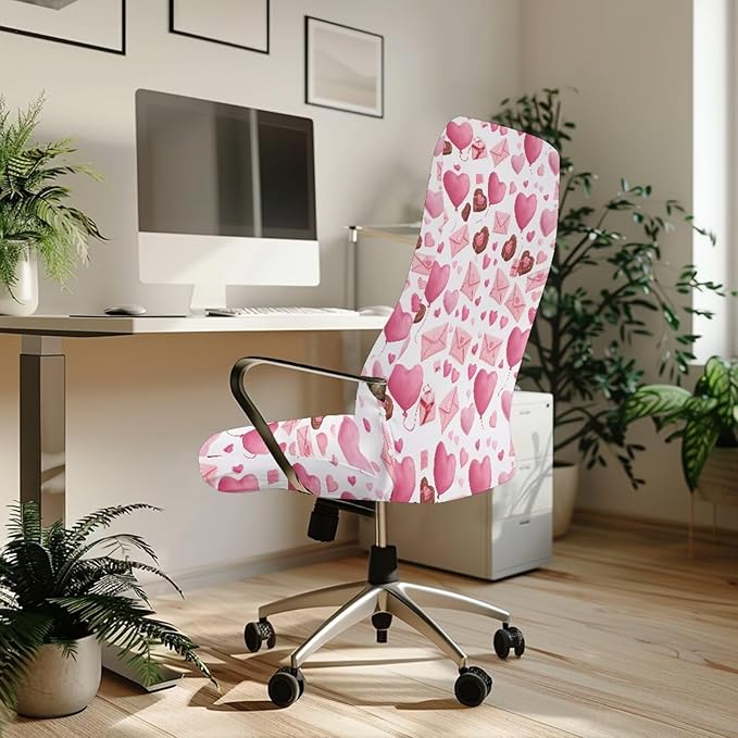 Talayituse Heart Chocolate Letter Print Office Chair Covers, Stretch Computer Chair Cover Universal Boss Chairs Covers Modern Simplism Style High Back Chairs Slipcover Valentine's Day Decor, Small