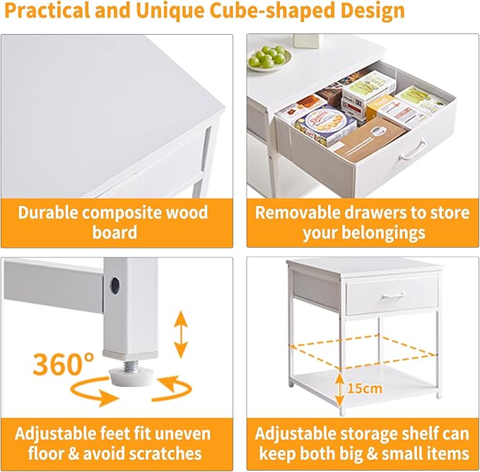 Aibiju Living Room Large Side Table, End Table with Drawers, Refrigerator Stand Printer Table with Adjustable Shelves, Office Square Coffee Table White YD-TM156W