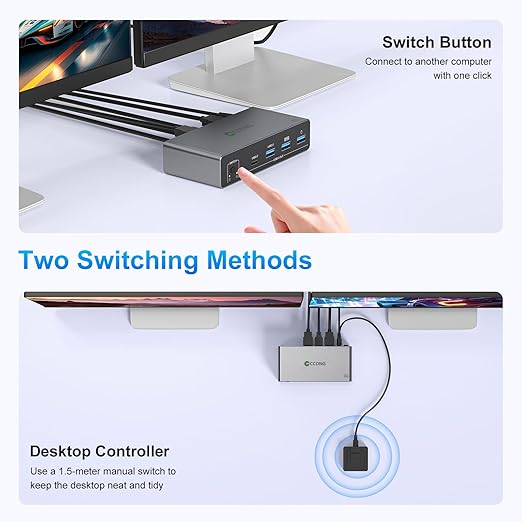 USB C HDMI Displayport KVM Switch 2 Monitors 2 Computers,4K@60HZ Dual Monitors KVM Switches for 2 PC/Laptops Share Mouse Keyboard and 2 Screens,4 USB3.0 Devices,100W PD Port for Laptop