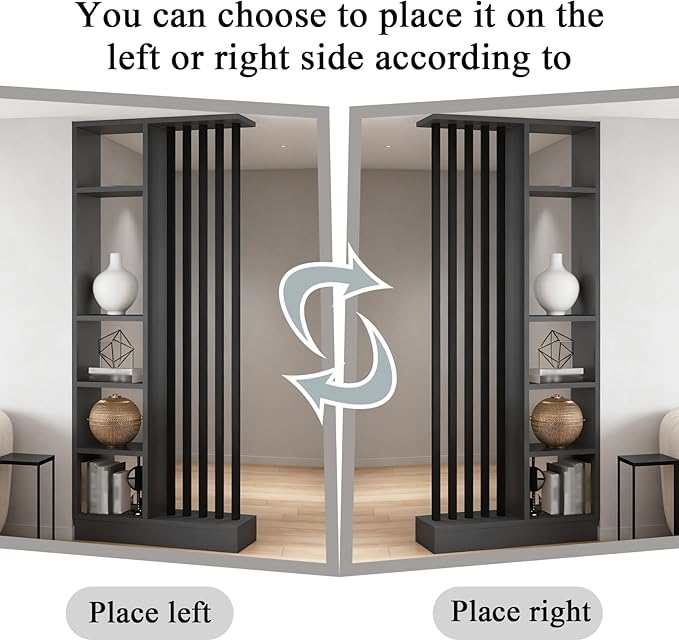 Room Divider with Shelves, Entrance Hall Partition Screen Column Floor to Ceiling - Freestanding Room Divider with Storage Shelf, Freestanding Decor for Bedroom (A Gray + Black, 31.5in / 80cm)