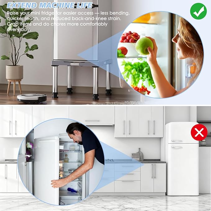 Mini Fridge Stand Height 13"-14.2" Adjustable Refrigerator Washing Machine Stand Base with 4 Strong Feet Anti-Vibration Washer Dryer Stand Laundry Pedestal Universal Appliance Stand Load 660LB-Gray