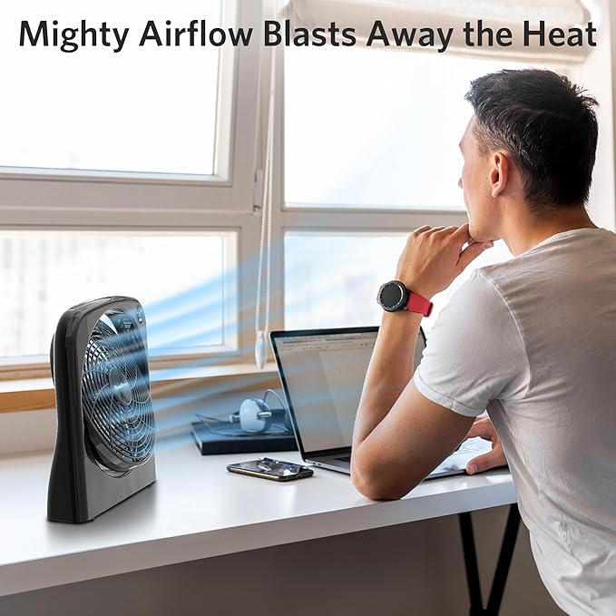 9" Desk Fan, Battery & USB-C Powered, 2 Cooling Speeds Table Fan With 90° Adjustable Tilt, 388ft³/Min Powerful Airflow, Portable Desktop Fan for Home, Office, Kitchen, Travel, Black