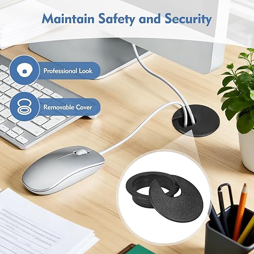 4 Pcs Desk Grommet Black Desk Hole Cover ABS Plastic Desks Hole Grommet with U-Shaped Cable Hole for Office Home School Computer Countertop to Organize Cables Wires and Cords