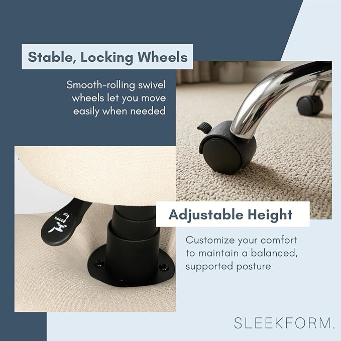 Sleekform Cross Legged Office Chair with Wheels, Meditation Desk Chair Adjustable Height - Great for Yoga, Criss Cross Lounging, Comfy ADHD Seat for Adults & Ergonomic Kneeling at Home Office Desk