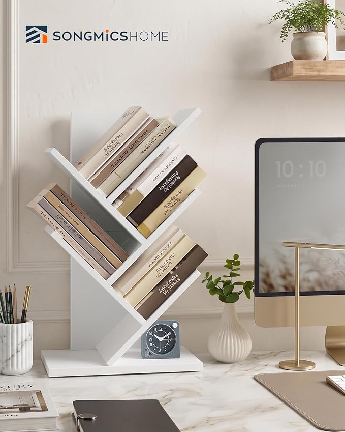 SONGMICS HOME 5 Tier Tree Bookshelf, Bookcase, Small Corner Shelf, Space Saving Book Tree for Home Office, Bedroom, Living Room, Brown
