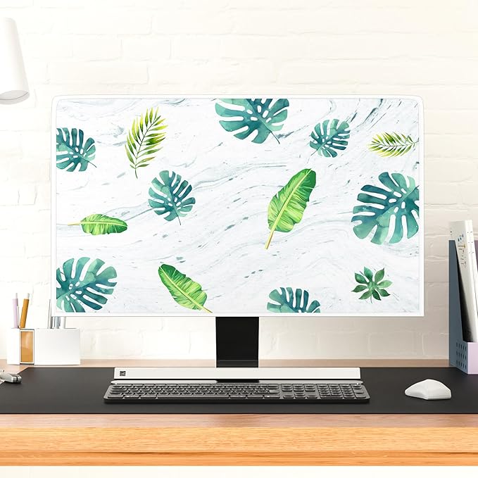 Tropical Leaf Waterproof TV Cover 80 Inch Summer Holiday Hawaii Foliage Weatherproof and Dust-Proof Television Cover Anti-Static Protective Covers for Home Office LED LCD OLED TVs