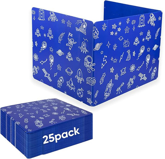 25-Pack Desk Dividers for Students, 3-Fold Privacy Screens, Durable Waterproof Plastic Study Boards, Easy Clean Classroom Shields for Schools,Teacher Supplies & Student Desk Organizers, Blue
