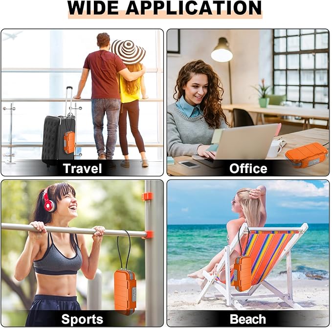 HUANLANG Portable Safe Lock Box with Combination Lock Mini Beach Travel Safe Waterproof Small Lockable Box with Removable Wire Rope Combination Safe Box for Dorm,Travel,Beach,Hotel,Car,Home,Office