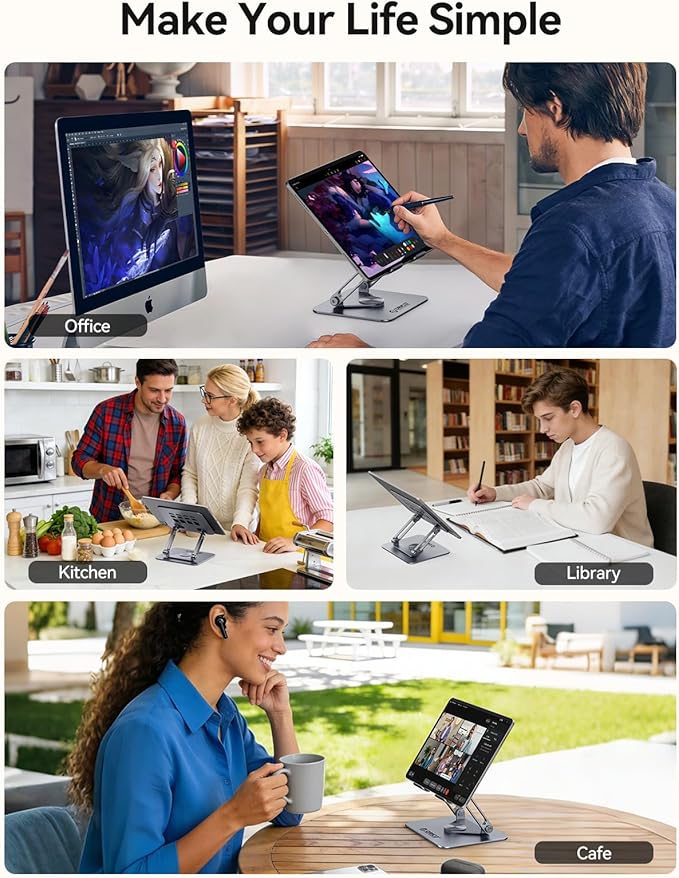 ORICO 360° Rotating Tablet Stand for iPad up to 12.9 Inch, Foldable Tablet Stand for Desk, Aluminum Alloy, Compatible with iPad Pro/Air/Mini, Kindle, Galaxy Tab, Fire, iPhone, Switch - FB2, Gray