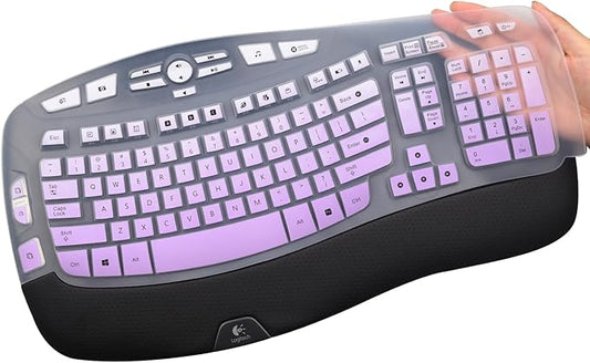 Keyboard Cover for Logitech K350 Wireless Wave Keyboard,& MK570 MK550 Wireless, Logitech K350 MK550 MK570 Keyboard Accessories Protective Skin-Rainbow-OmbrePurple