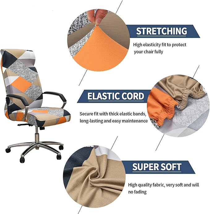Stretch Office Chair Cover with Zipper Printed Computer Chair Cover for Armrest Chair Universal Removable Spandex Rotating Boss Chair Slipcovers Soft Desk Chair Seat Protector for Dogs, Cats (L, 12)