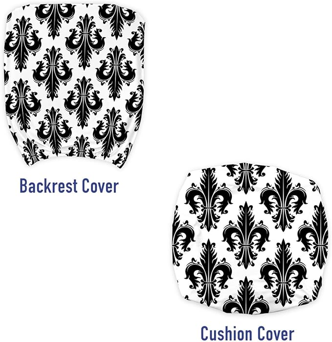 Ambesonne Fleur De Lis Office Chair Slipcover, Monochrome Royal Lily Pattern Victorian Inspiration Ornamental Vintage Design, Protective Stretch Decorative Fabric Cover, Standard Size, Black White