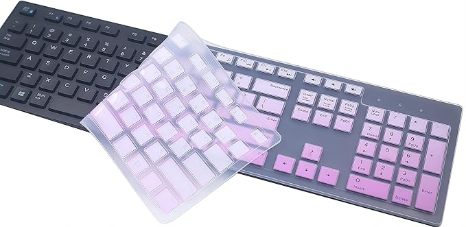 Keyboard Skin Compatible for Dell KM636 KB216 KB216t Wireless/Wired Keyboard & Dell Optiplex 5250 3050 3240 5460 7450 7050, Inspiron AIO 3475/3670/3477 All-in One Desktop (Ombre Purple)
